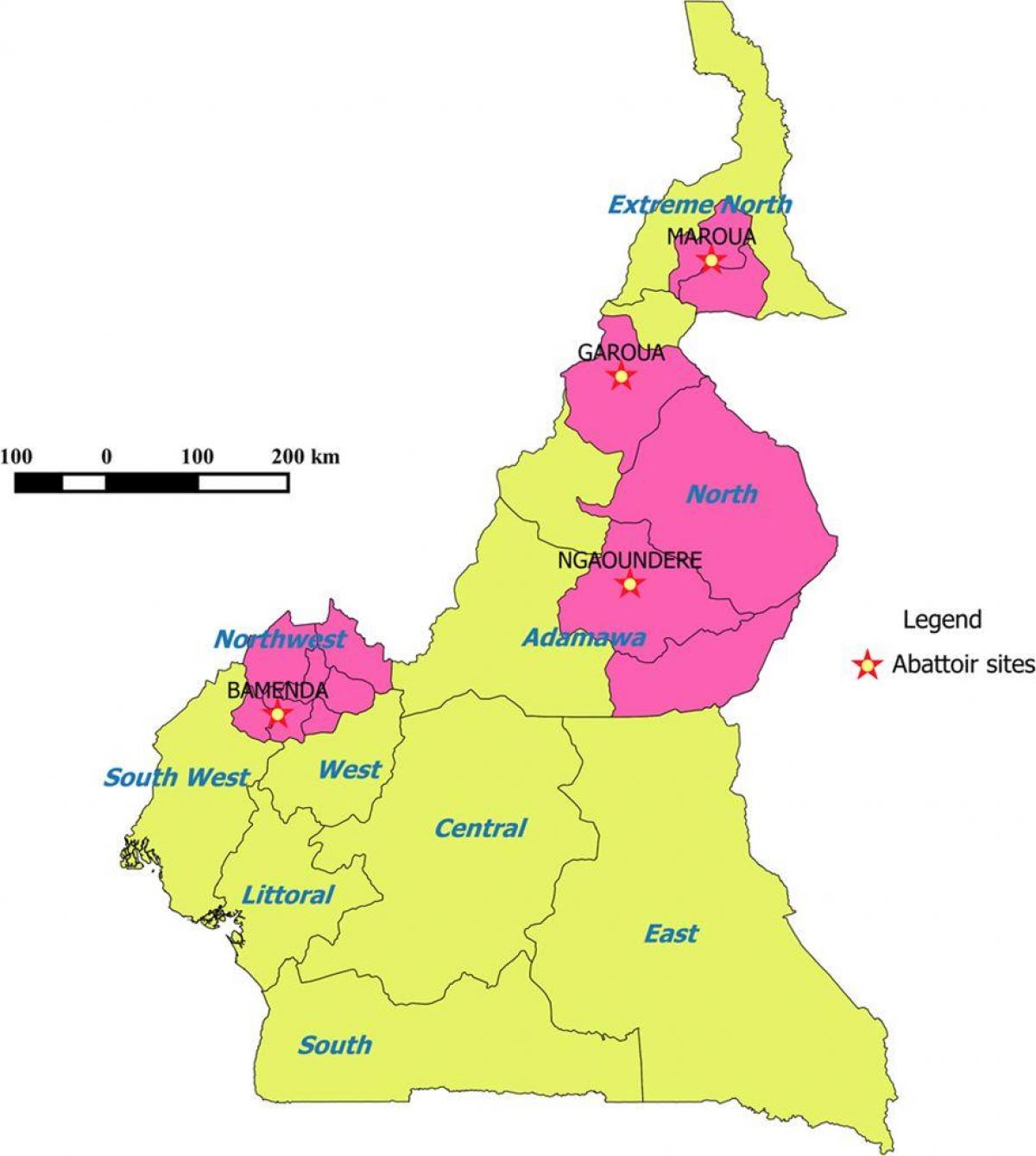 Καμερούν δείχνει περιοχές χάρτης